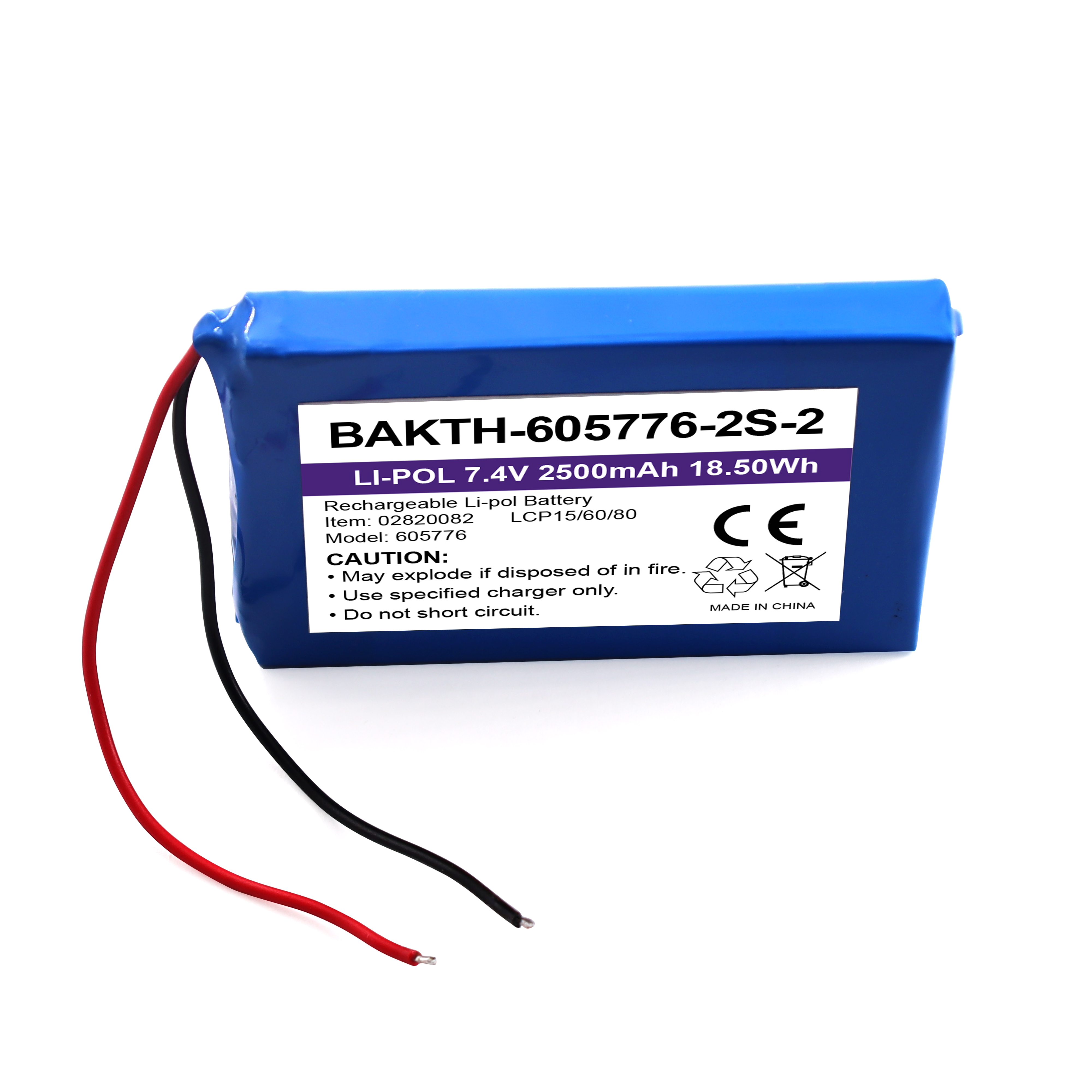 BAKTH-605776P-2S-2 Recargable 7.4V 2500 mAh Político de litio de litio Paquete de reemplazo de batería personalizada